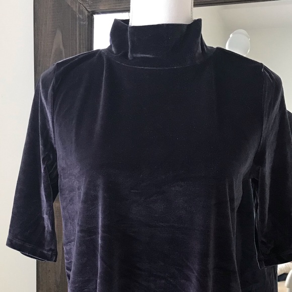 MOVING SALE ✨SMALL LOFT Crushed Velour Navy Blue Mockneck Tee - Picture 6 of 7